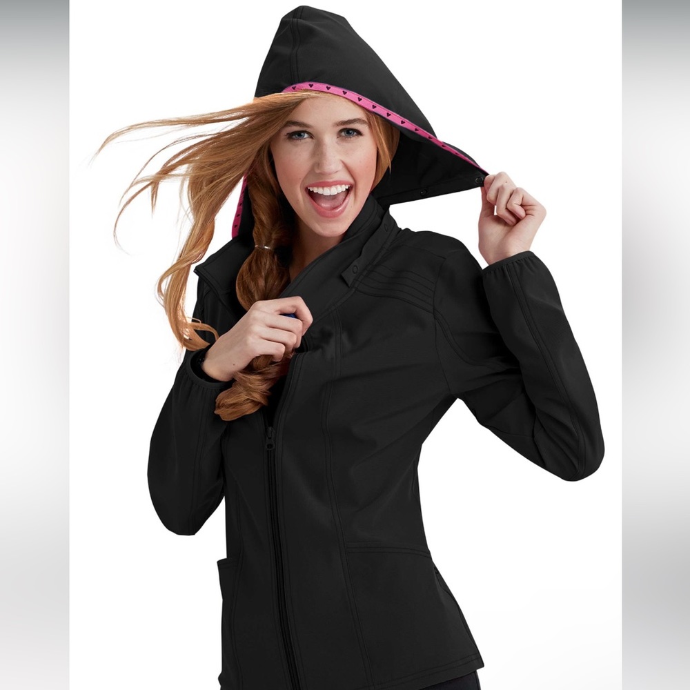 Heart soul black scrub jacket large used removable hood long sleeve pocket